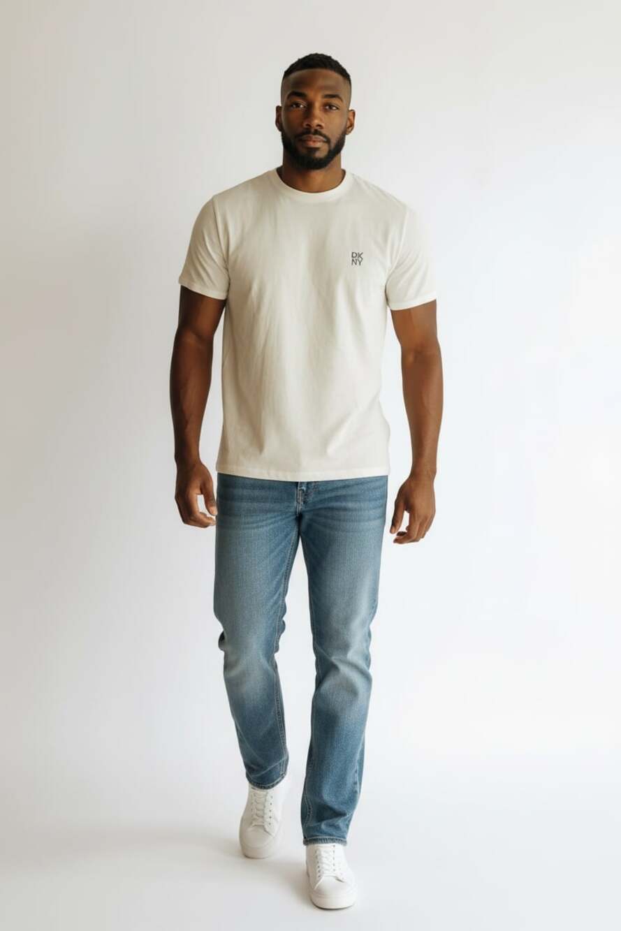 DKNY Men's Embroidered Logo Crewneck T-Shirt White Size XL